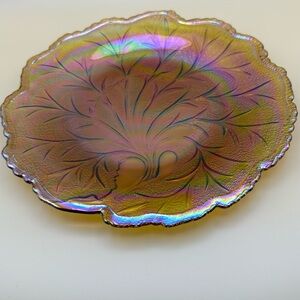 Vintage Indiana Carnival Iridescent Marigold Glass Pebble Leaf 10" Plate